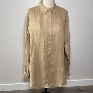 Lauren‎ Ralph Lauren Women's Blouse Top 100% Linen Neutral Quiet Luxury M Tan